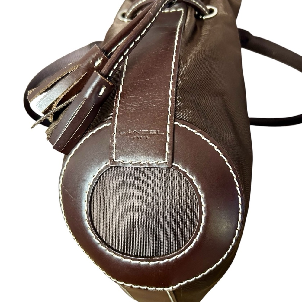 LANCEL PARIS 1876 handbag, nylon leather trim brown with shoulder strap - Picture 8 of 17